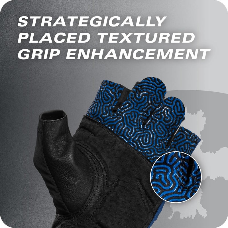 Harbinger Training Grip Wrist Wrap Gloves - Enhanced Grip & Wrist Support, Breathable Lycra Back, Padded Leather Palm, Half-Finger Design, Quick Pull Tabs - Ideal for Weightlifting, Gym - Men's - Image 4